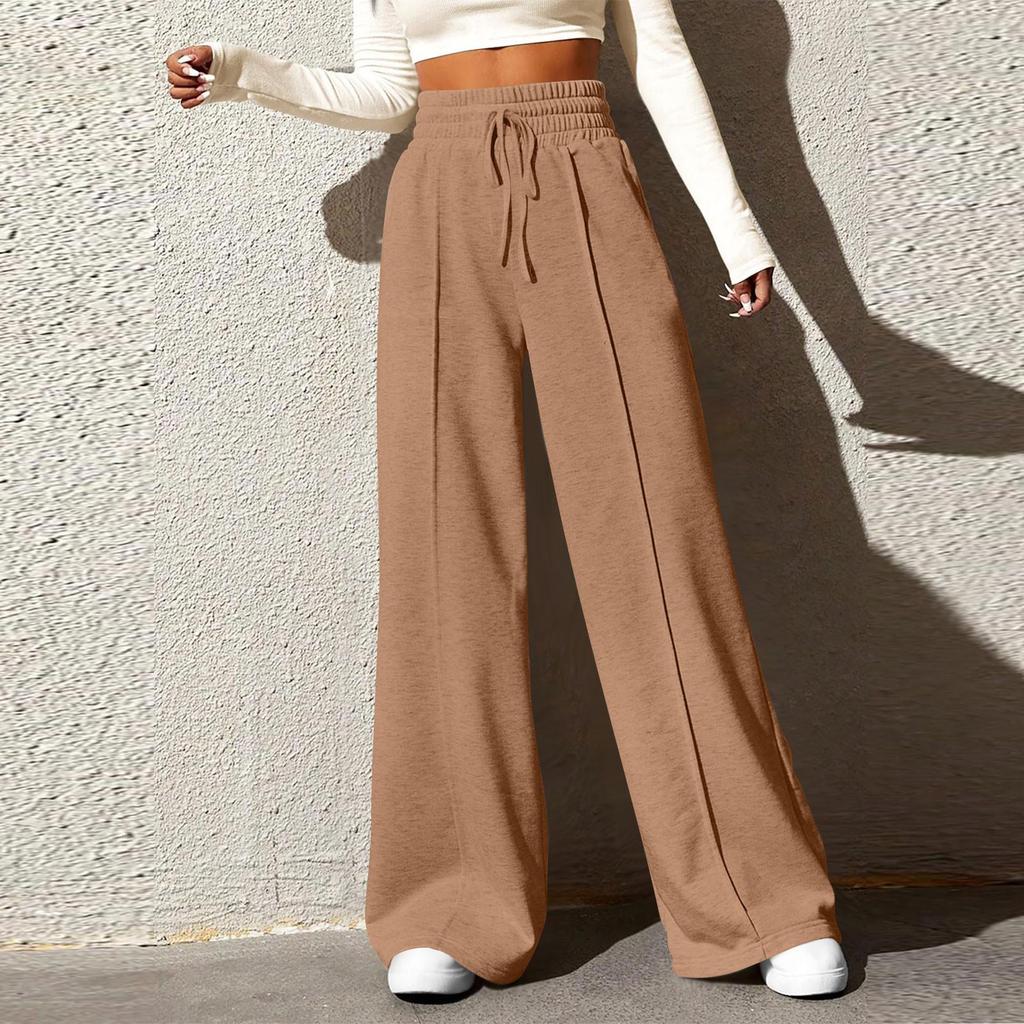 Women's Fashion Solid Colour Drawstring High Waist Wide Leg Pants Casual Sweatpants