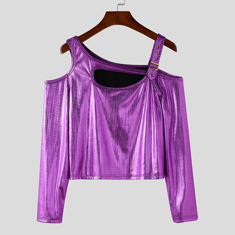 

INCERUN Мужские футболки без бретелек с блестками для вечеринок, короткие топы с нерегулярным вырезом S