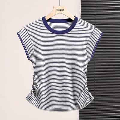 Damen-Strick-T-Shirt mit Kontraststreifen, schmal geschnitten