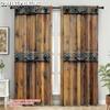 Set Of 2 Vintage Curtain Popular Plane Printing Barn Wooden Door Wood Textured Background Fabric Without Rod With Thermal Polyester