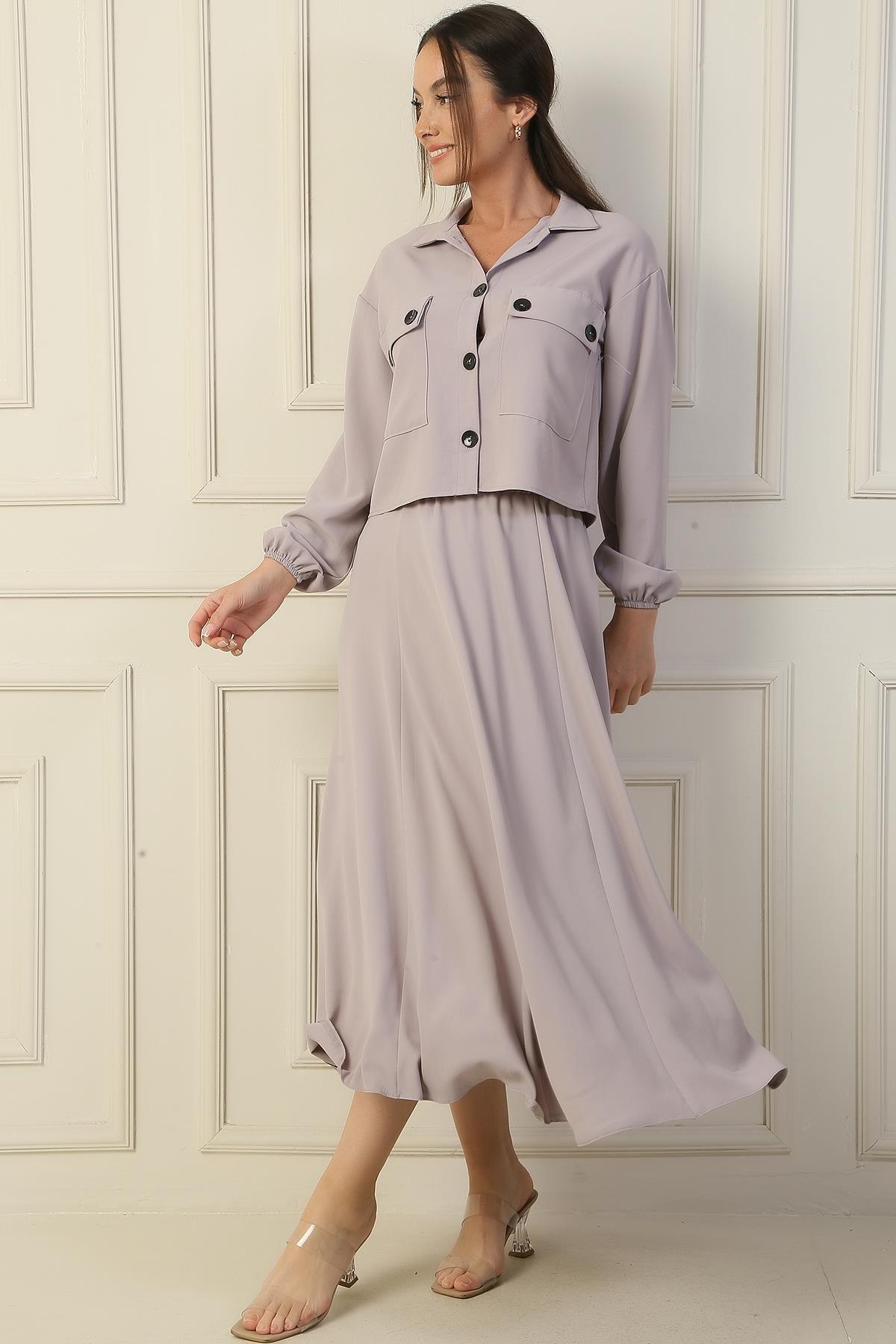 

Рубашка с двойными карманами и эластичной талией. Юбка Arya, комплект из 2 шт. STD серый