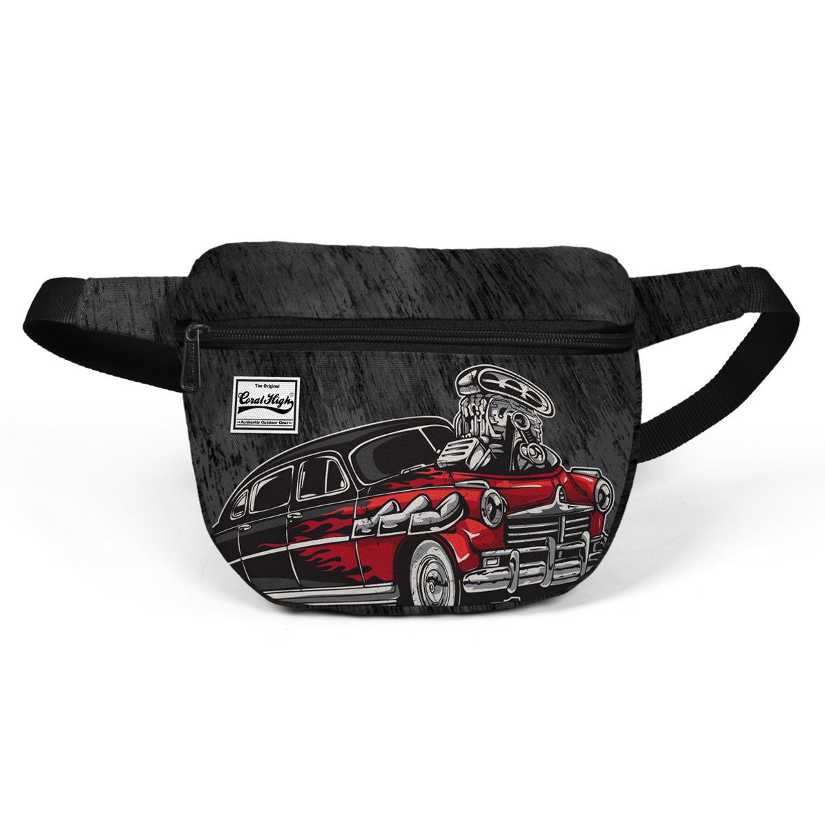 

Коралловая высокая черная темно-серая поясная сумка с рисунком в виде автомобиля 22604
