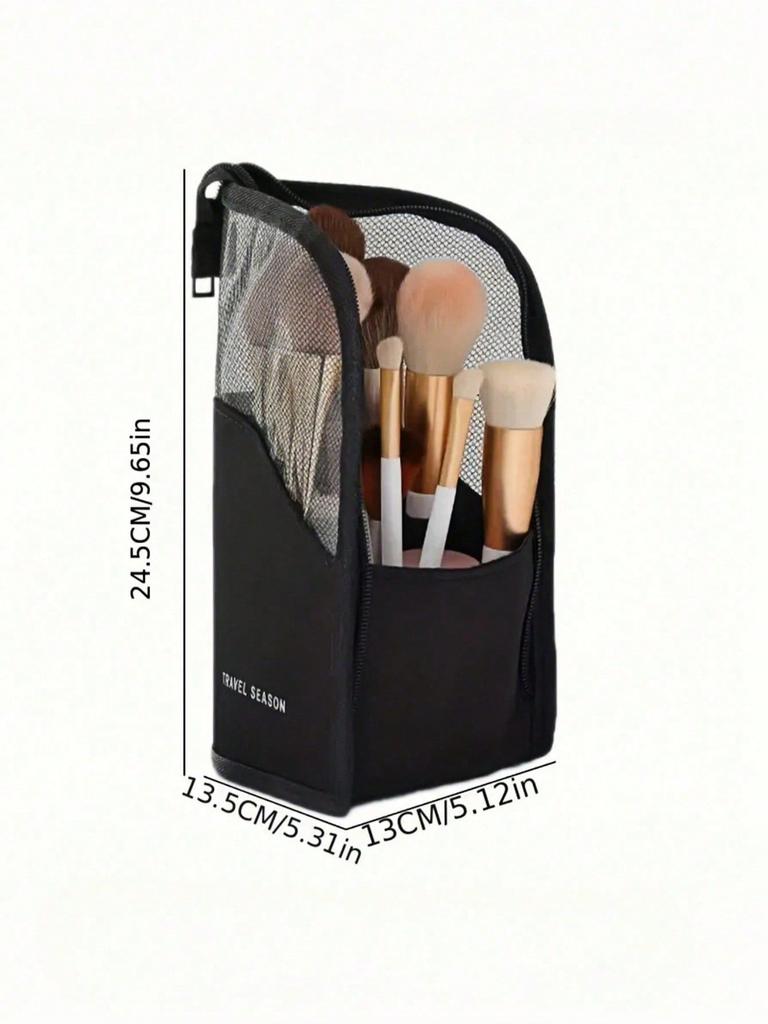 1pc Pink Makeup Brush Case With Zipper,Transparent Waterproof Travel Makeup Brush Holder ,Portable Makeup Brush Bag