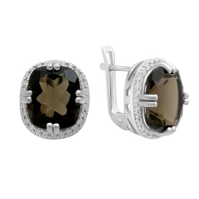 Silberohrringe mit natürlichem Rauchtopas (Rauchquarz) 10.34ct, mit Zirkonia (2180357)