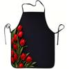 1pc, Red Tulip Pattern Apron, Durable and Easy To Maintain, with Adjustable Waistline, Suitable for Cooking, Gardening, Fruit Pi