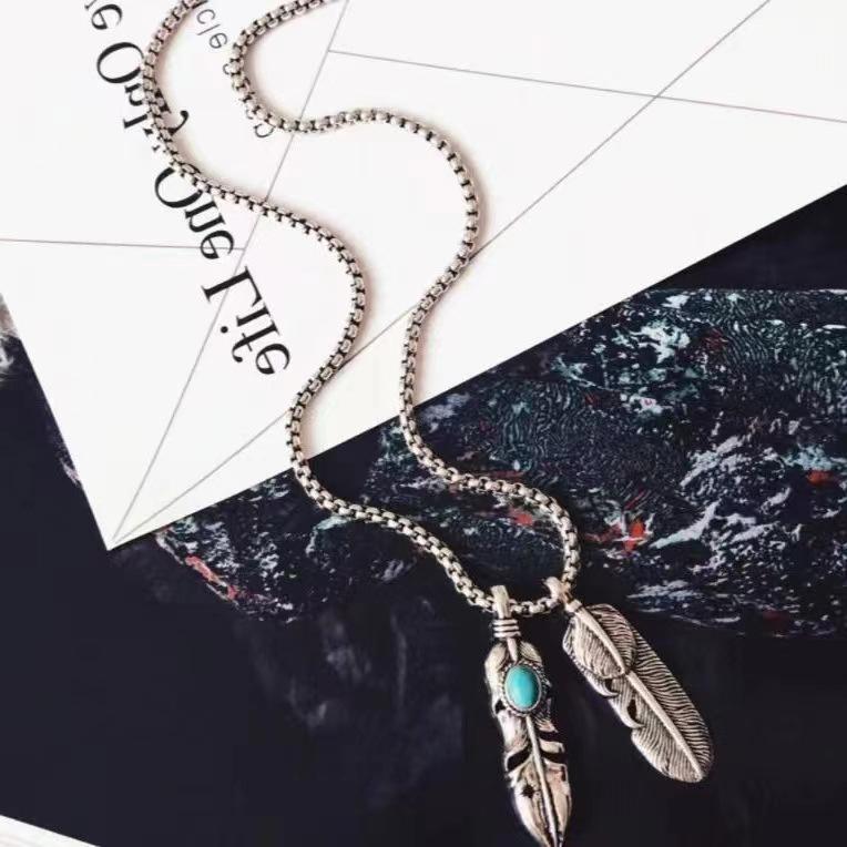 Feather Necklace Men'S Hip Hop Titanium Steel Necklace Vintage Personality Tide Pendant Student Simple Sweater Chain Women