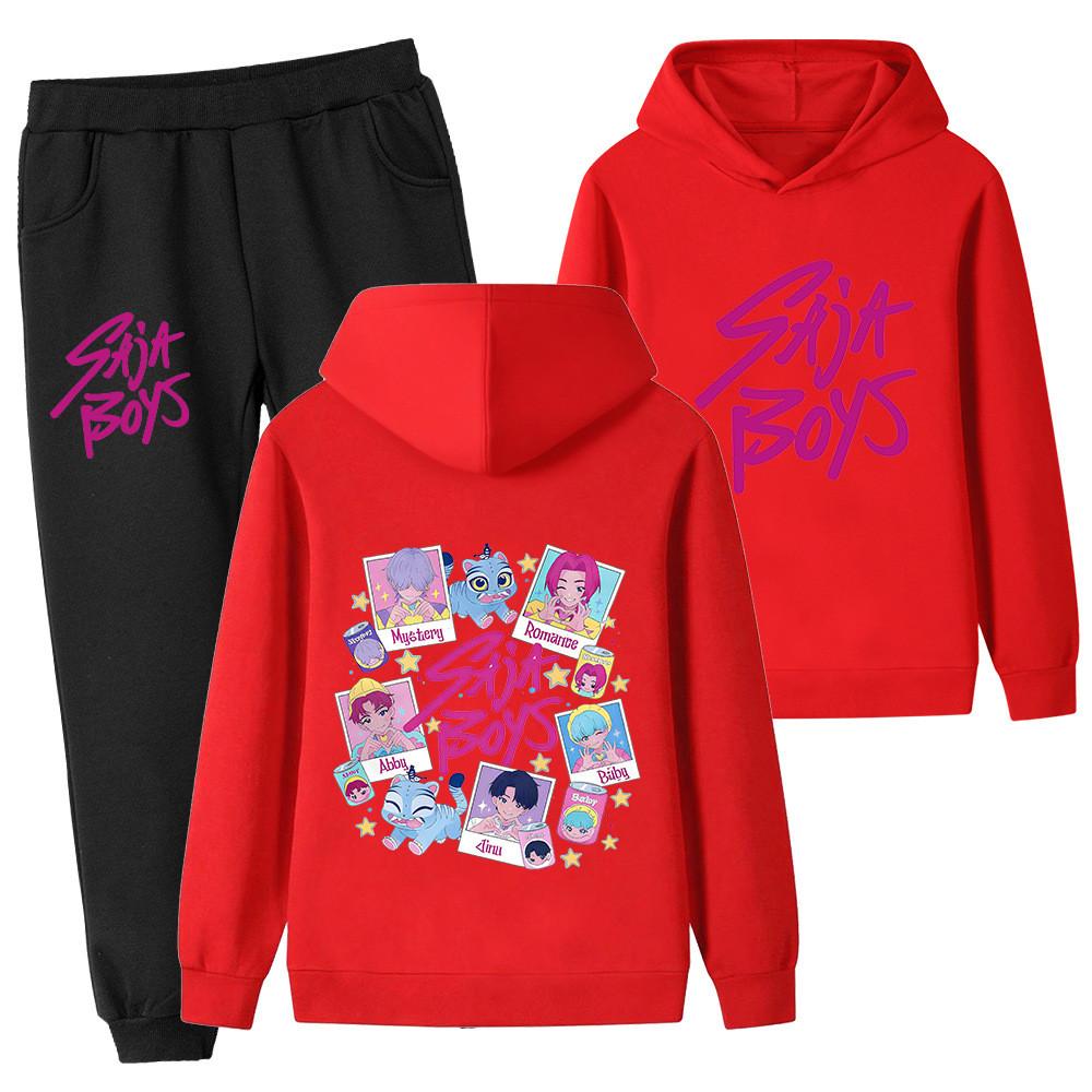 PB1206-2 Kids Boys Girls Kpop Mira Zoey Rumi Sajaboys Double-sided Print Long Sleeves Hoodie Pants Trousers Clothes Sets