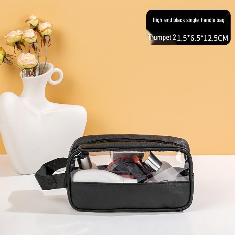 

Большая прозрачная водонепроницаемая косметичка - ПУ вставка, портативная, ручная для хранения косметики и путешествий