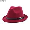 European Classical Felt Fedoras Hat for Men Women Cowboy Trilby Cap Homburg Church Jazz Hat with Belt
