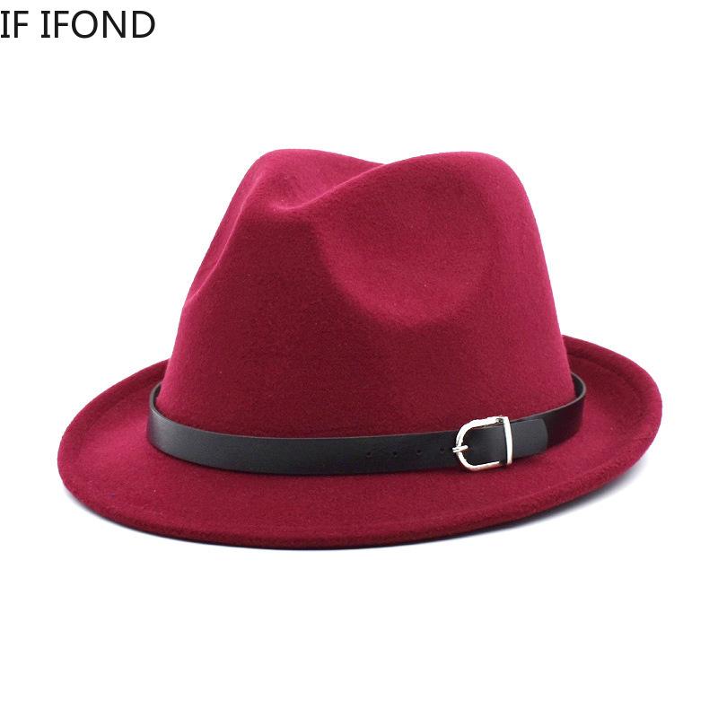 European Classical Felt Fedoras Hat for Men Women Cowboy Trilby Cap Homburg Church Jazz Hat with Belt