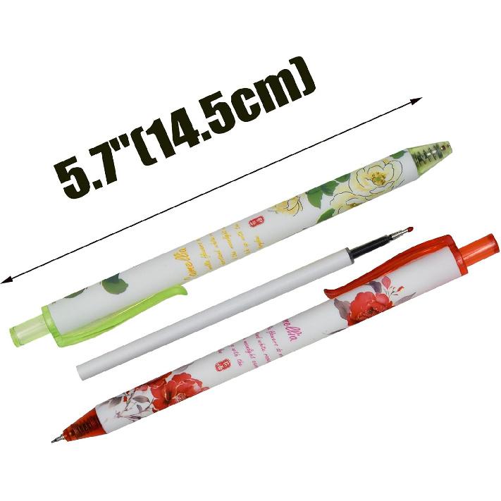 12 Pieces Camellia Flower Pens, Retractable Pen Floral Pen Secret Garden Party Theme Writing Pen, 0.5mm Fine Tip Click Pens for Women, Girls,