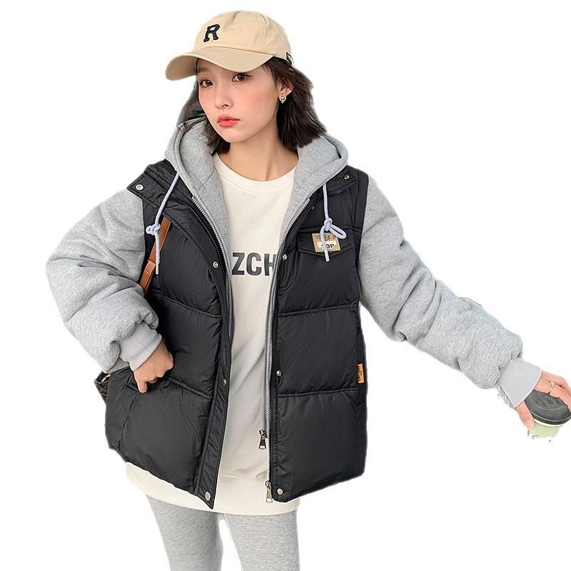 Fake two-piece cotton-padded women's short models in the winter of 2025, new niche design, loose contrasting color student jackets