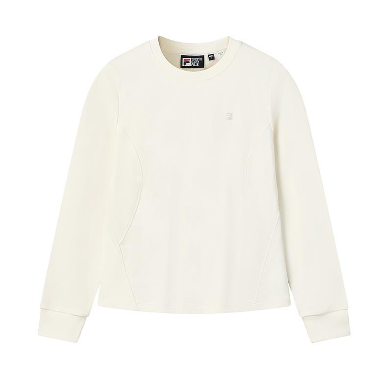 Fila White Fashion Simple Classic Casual Versatile Comfortable Relaxed Knit Crew Neck Pullover Long Sleeve T-Shirt Women tops F11W613210FIV