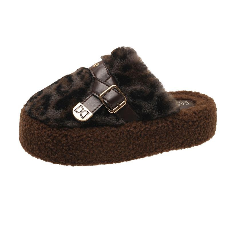 Mao Mao slippers women's thick-soled women's outer autumn and winter new fashion leopard print home plush cotton slippers
