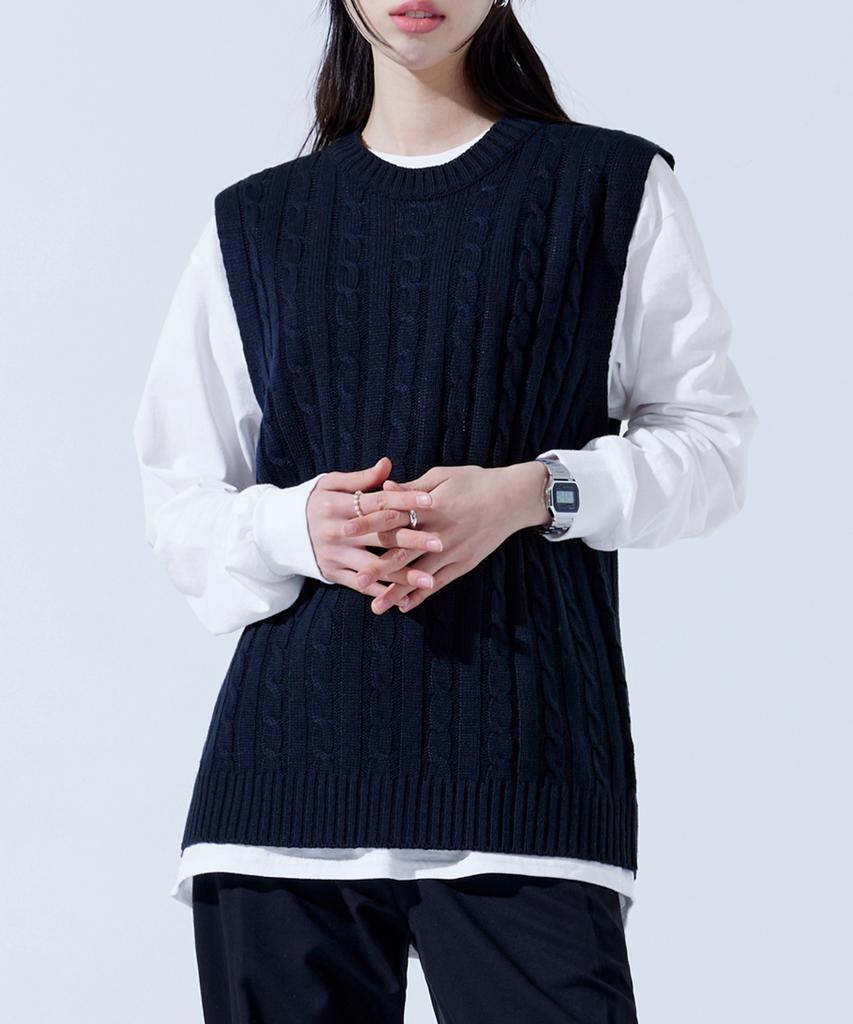 Topboy [2Pack] Regular Fit Cable Knit Round Neck Vest 6 Colors