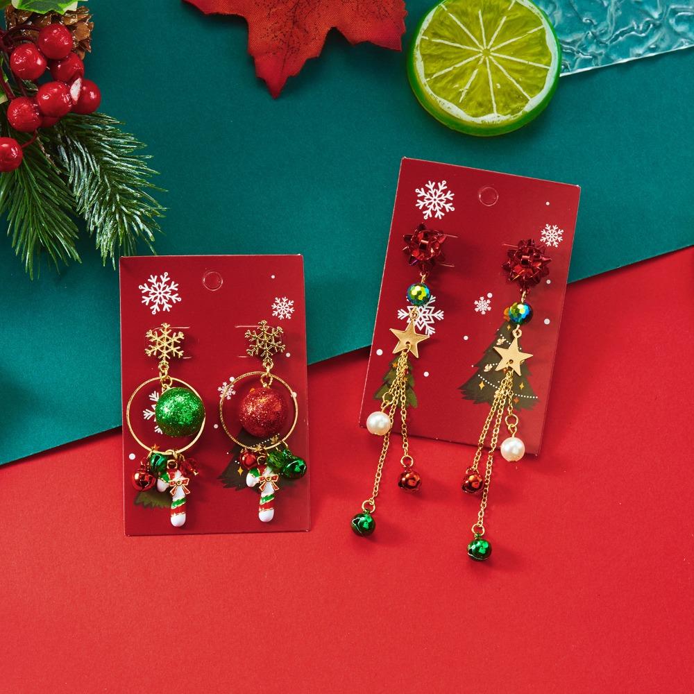 Cartoon Colorful Zircon Bell Christmas Tree Snowman Bowknot Dangle Earrings for Women Friends Romantic Christmas Jewelry Gifts
