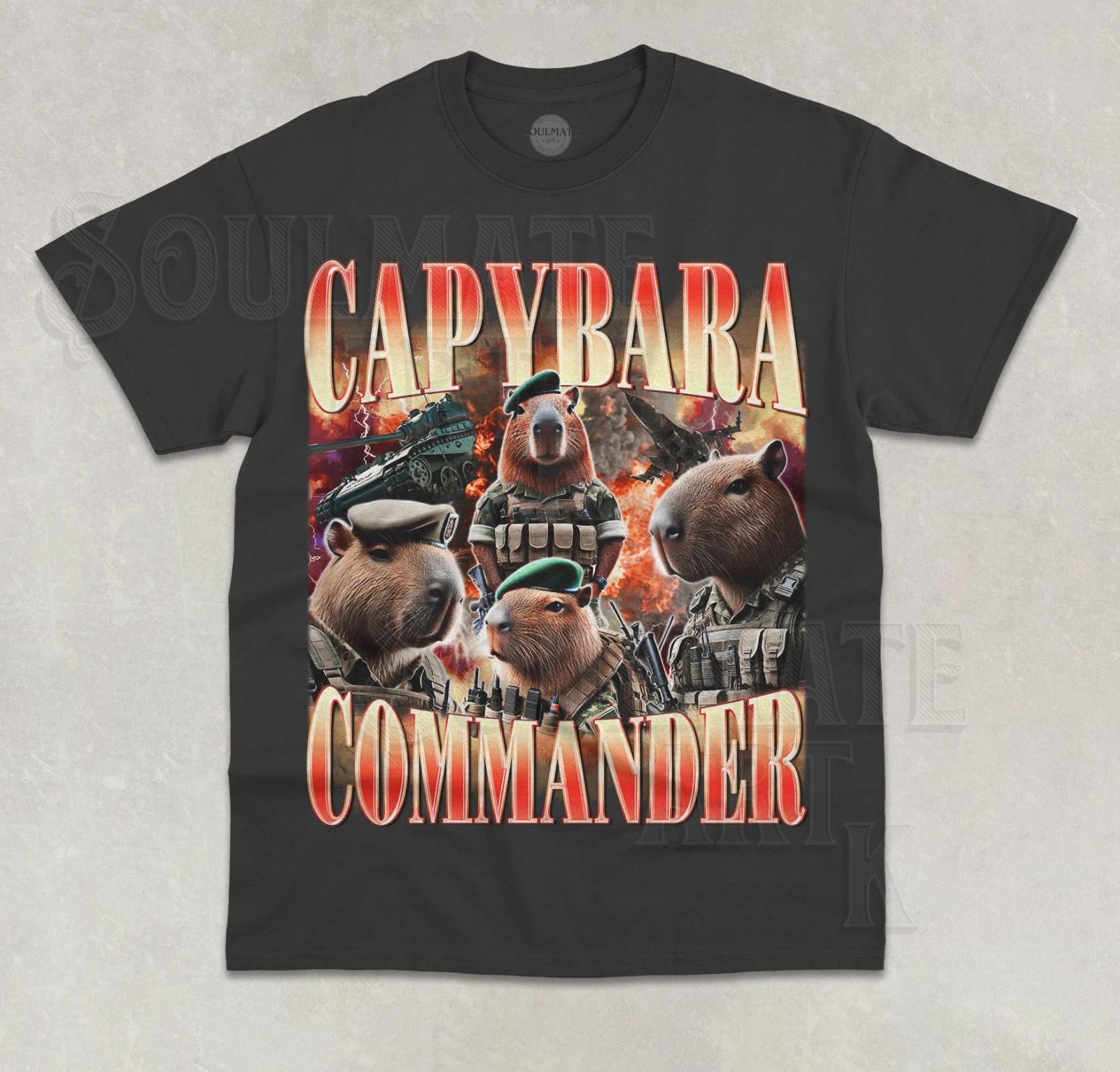 Capybara Commander T-Shirt Funny Meme Cute Animal Bootleg Graphic Unisex Shirt S