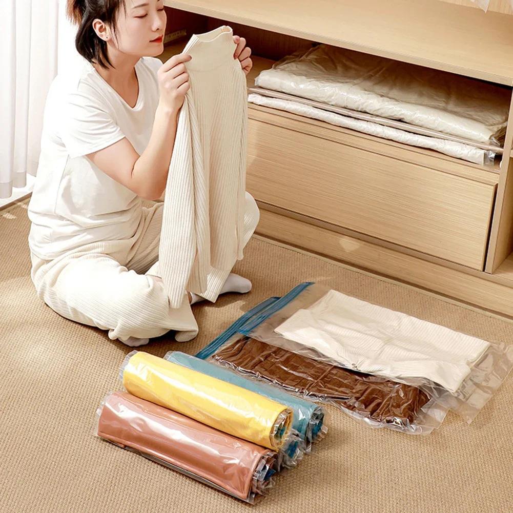 Folding Compressed Organizer Reusable Vacuum Storage Bags Dustproof Space Saving Hand Pump Blankets Clothes Pillows Organizer
