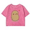 Cute Little Potatoes Printing Female Washed Short T Shirt Summer Casual Tshirt Street Clothes Fashion Loose Distress Tee