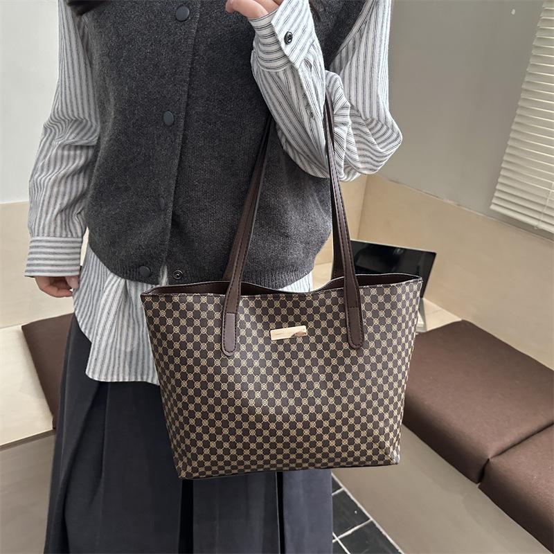 Torby Damskie torby Retro torby na ramię z nadrukiem w kratkę o dużej pojemności Modne torby typu tote