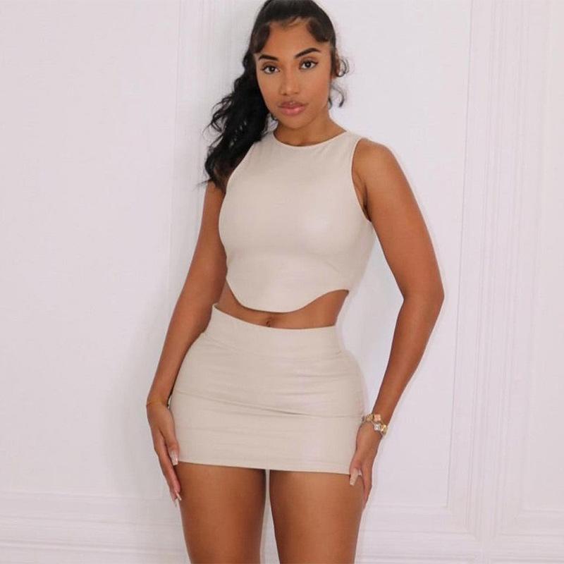 Women's Sleeveless Tank Top with Hip Short Skirt Set