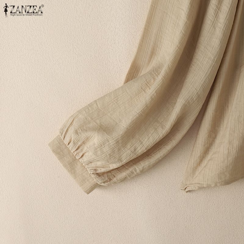 ZANZEA Women Casual Round Neck Solid Color Long Sleeve Cover Up Blouse