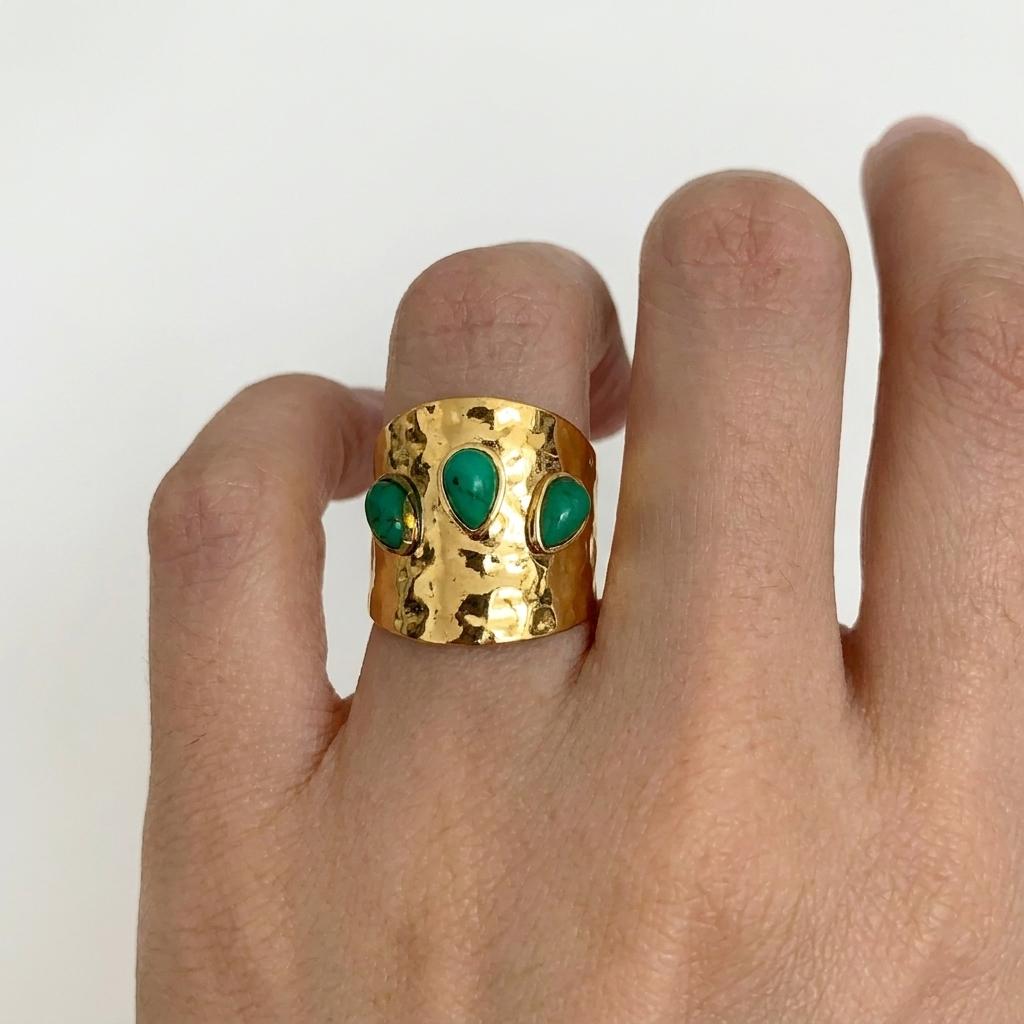 Green Natural Stone Stainless Steel Gold Plated Rings for Women Men Hollow Geometry Female Rings Charms Waterproof Jewelry