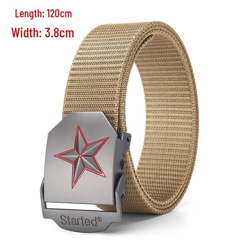 Men's Tactical Canvas & Nylon Woven Belt with Leather Trim - Elastic and High-End Accessory