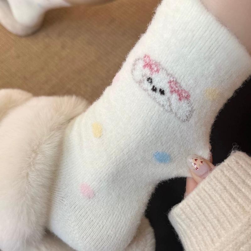 Fleece Verdickte Thermosocken Australische Fleece Mittelhohe Socken Plüsch Schlafsocken Cartoon Welpe Nahtlose Strümpfe