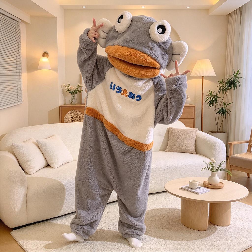 Women's Cozy Hooded Pajamas with Clownfish Plush for Wear