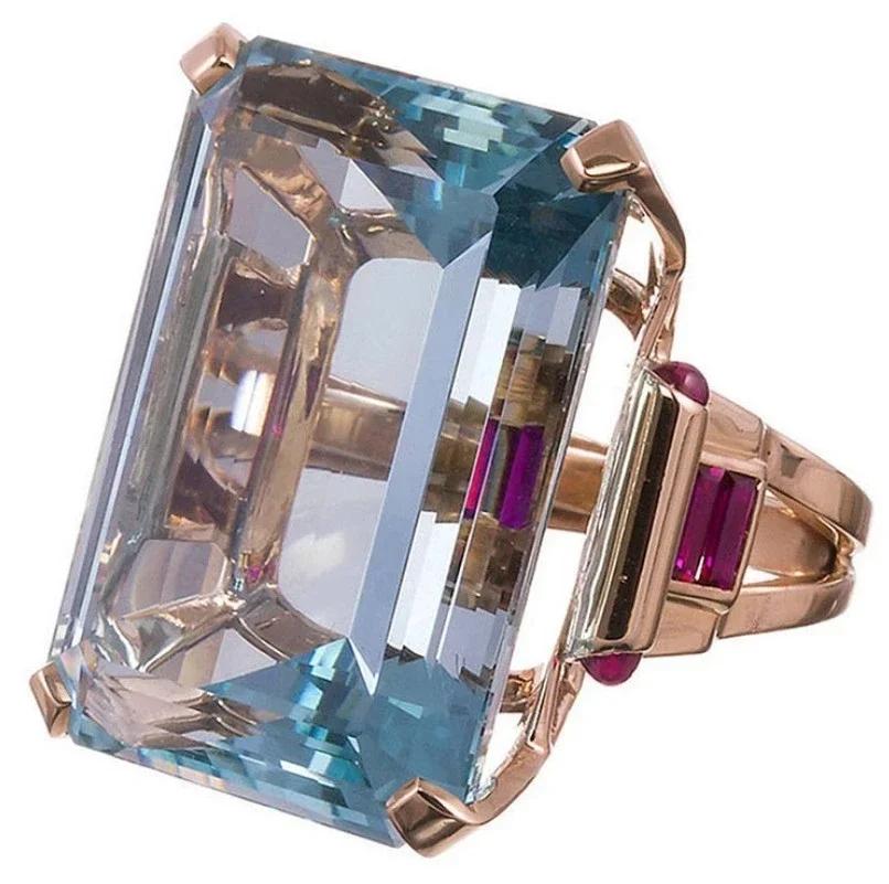Fashion Square Shape Champagne Big Crystal Designer Hyperbole Ring for Women Engagement Wedding Stone Rings Whole Sale