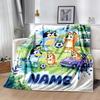 Bluey's Soccer Celebration Customize Your Name Blanket Lightweight Customizable Blanket Ultra-Soft Perfect for Couch Seaside Living Room Livingroom