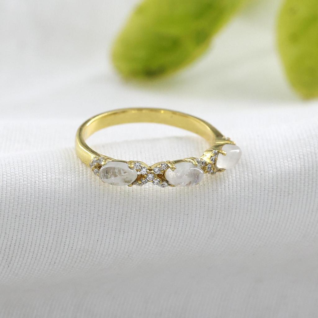 Gold Plated Moonstone Ring, Birthstone Jewelry, 925 Sterling Silver, Gift For Her, Delicate Women Jewelry, Gold Plated Ring