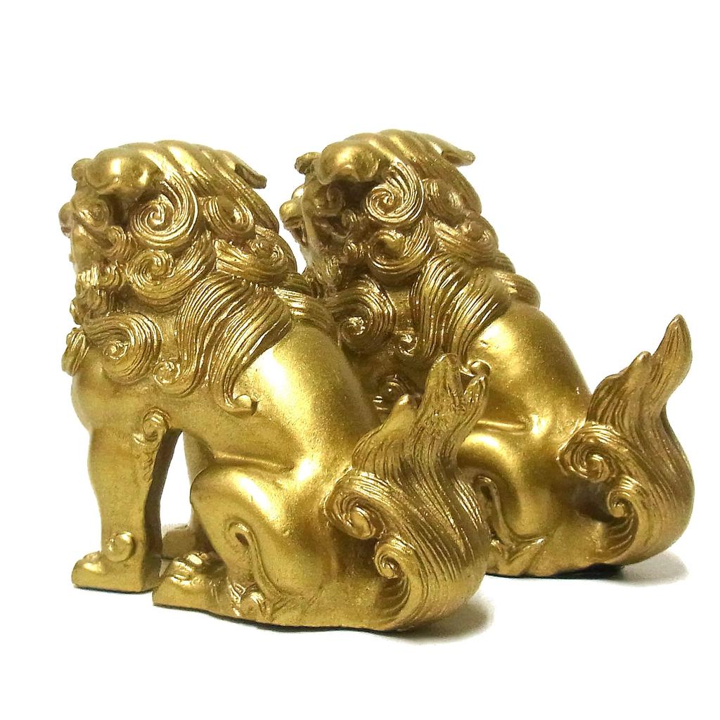 Feng Shui Good Luck Figurine Komainu (Lion-like Guardian Dog) Gold 8 cm
