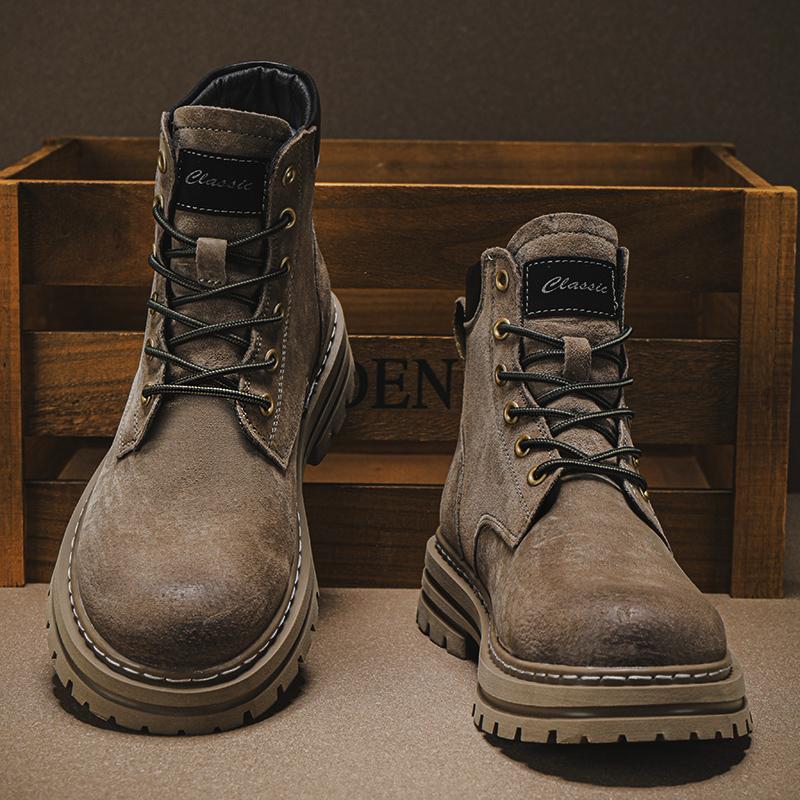 Fashion Lace-Up Men Winter Plush Snow Boots New Stylish Male Shoes High Quality Men's Low Top Boots Leather for Men Motorcycle Boots