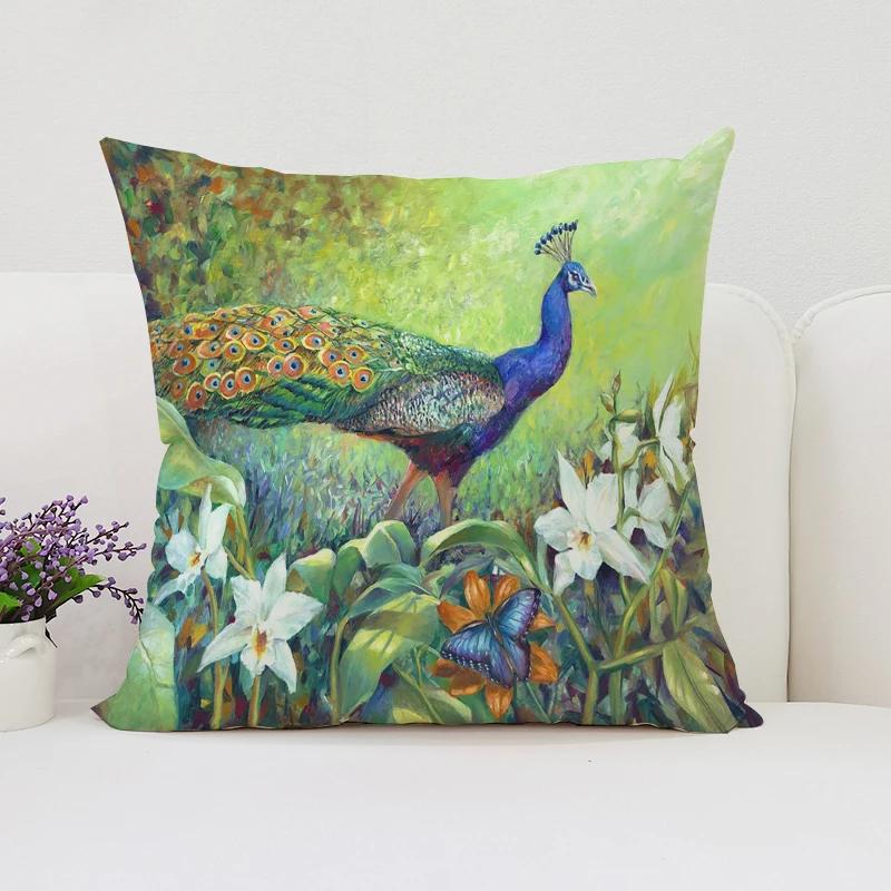 Europe and the United States Sofa Cushion Sets Beautiful Peacock Double-sided Printed Pillow Covers Chair Lumbar Cushion 45x45cm