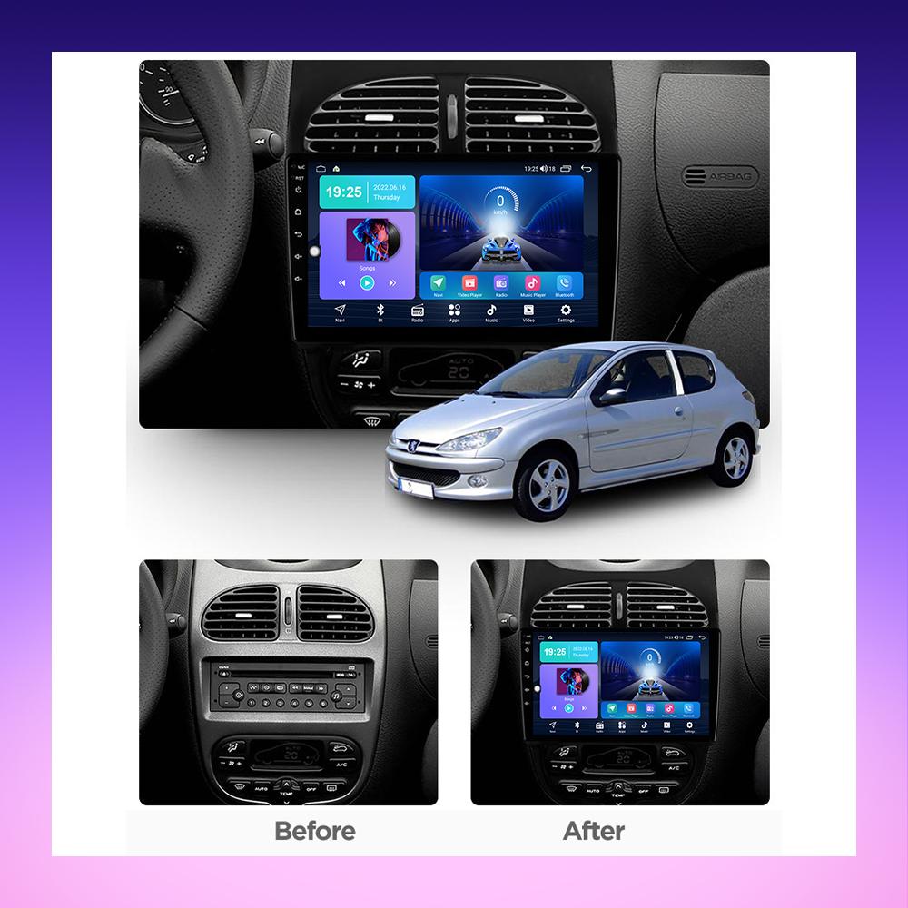 2 DIN Android Carplay Car Radio For Peugeot 206 2001-2008 Multimedia Player Head Unit Stereo GPS Navigation BT WIFI 2+32GB