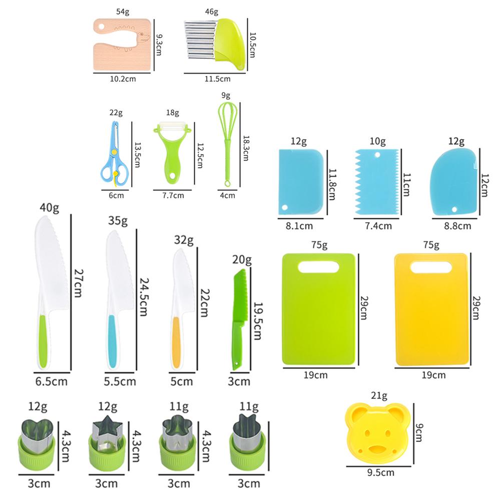 12/13/17 Pcs Kid Safe Kitchen Knives Fruit Vegetable Crinkle Cutters Kids Knife Set Montessori Kitchen Tools for Real Cooking