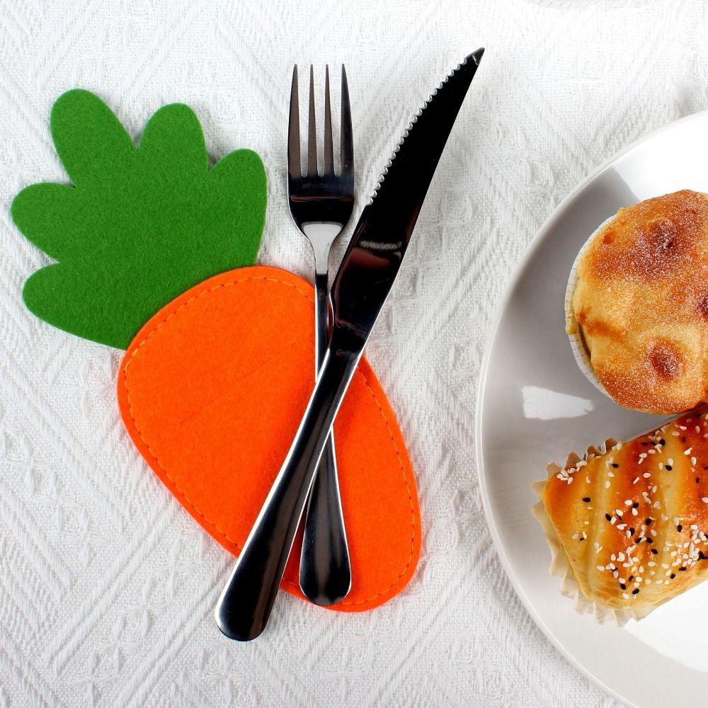 

5pcs Cute Cutlery Storage Bags Carrot Shape Tableware Cover Happy Easter Decor Carrot