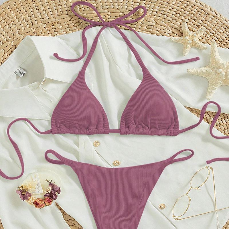 Euro-American Lace-Up Halter Triangle Bikini Set - Sexy Beach Swimsuit