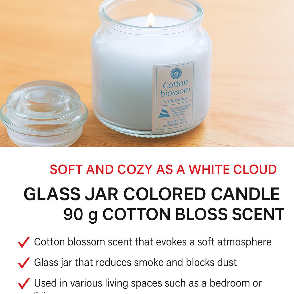 90g Serene Cotton Duftkerze in farbigem Glasbehälter mit Deckel – Doppelter Nutzen für Stimmung & Heimdekoration