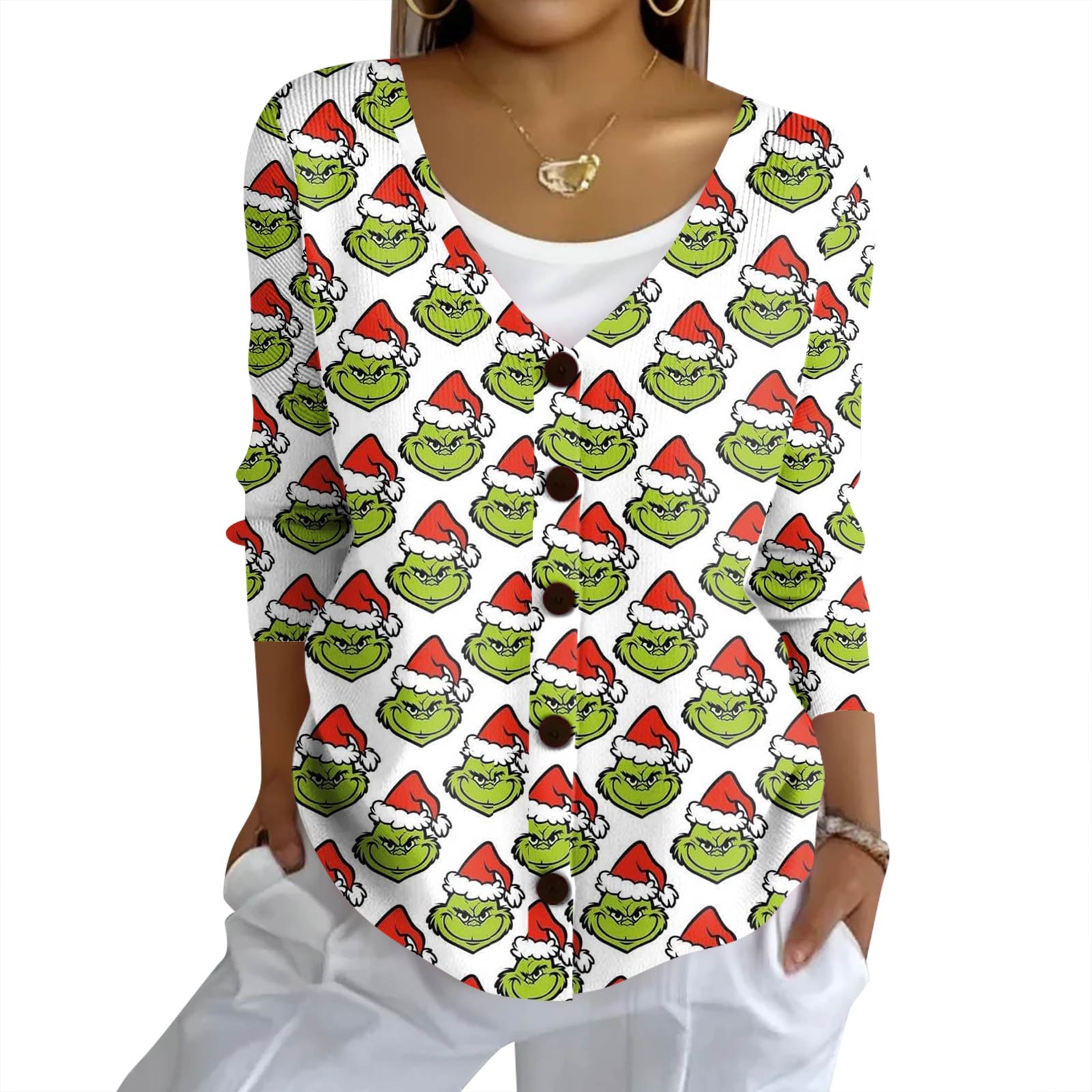 

Женский модный повседневный вязаный свитер на пуговицах, кардиган-жакет с рождественским принтом M