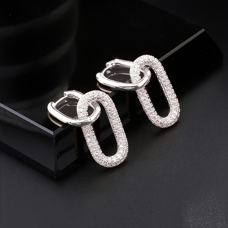 Geometric Oval Rectangle Hoop Earrings For Women Zircon Wedding Jewelry Elegant Dangle Earings