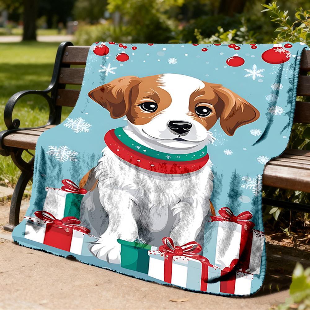 1pc Christmas dog Outdoor Flannel Blanket , Machine Washable Perfect Gift for Birthday , Holiday Travel Accessory , Durable Material