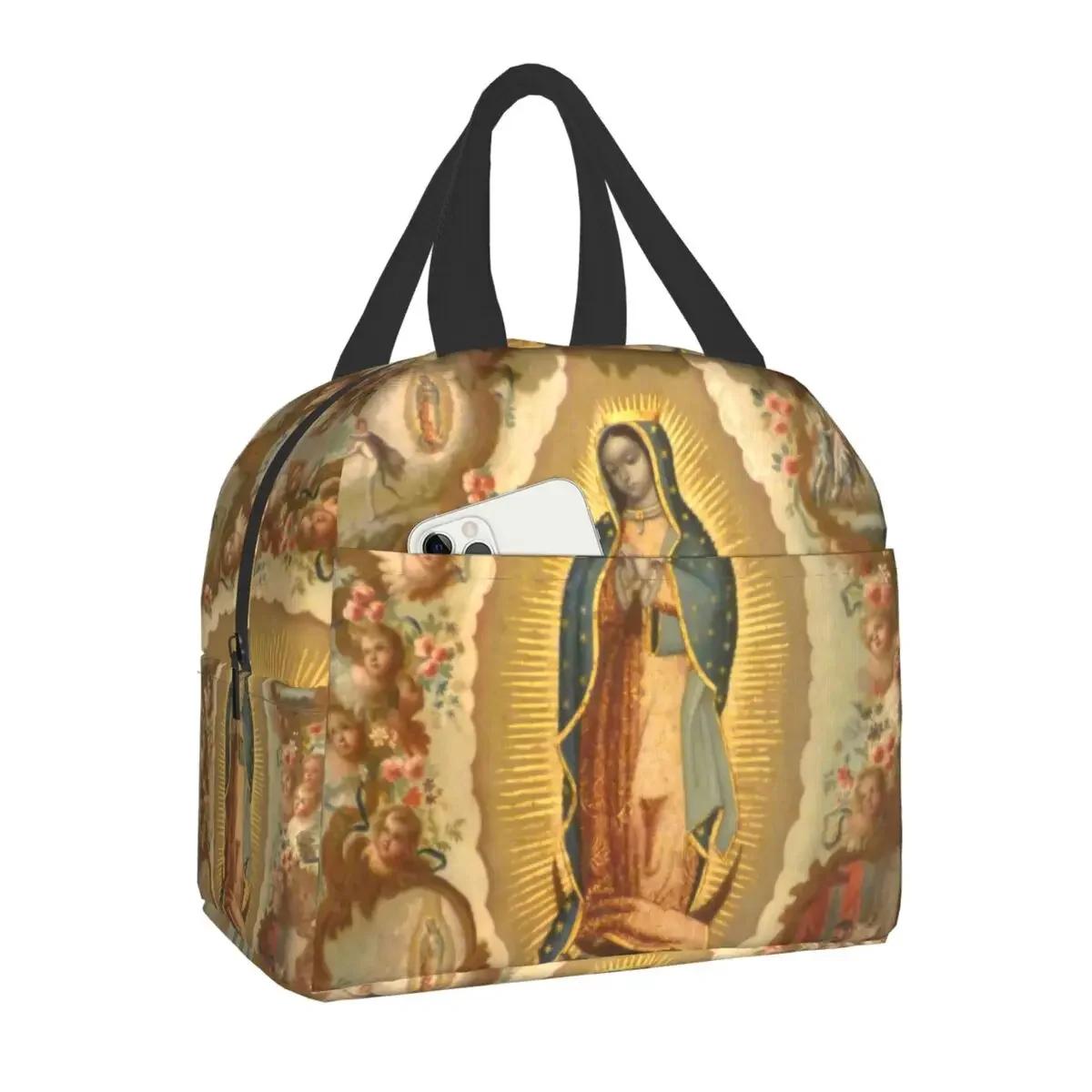 

Священне та Непорочне Серця Ізольована сумка для ланчу для жінок Ісус і Марія Портативна сумка-холодильник Термічний ланч-бокс для їжі Кемпінг Подорожі 22x20x13CM червоний
