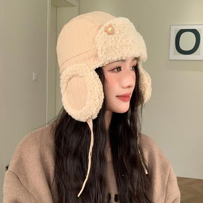 Autumn and Winter Hat Female M Bear Lamb Wool Winter Warm Outdoor Cold Protective Ear Hat Thick