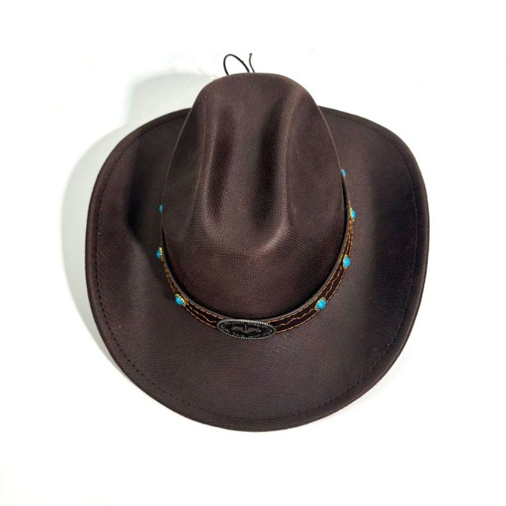 New Curved Brim Western Cowboy Hat Ethnic Large Roll Brim Cowgirl Cap Jazz Fedora Hats Outdoor Riding
