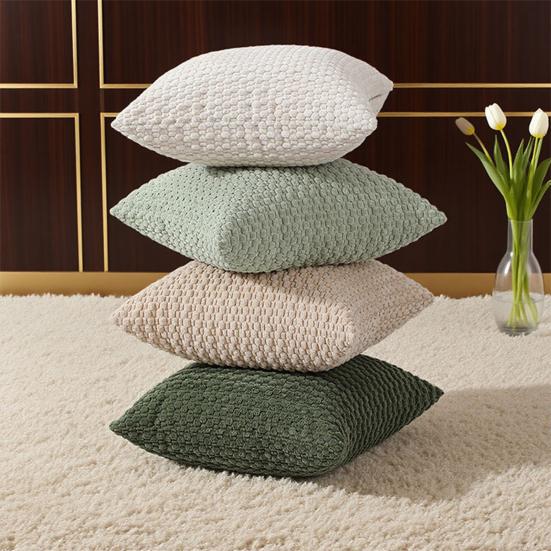 4Pcs Corduroy Throw Pillow Cover 3D Texture Plush Pillow Case Solid Color Cushion Cover