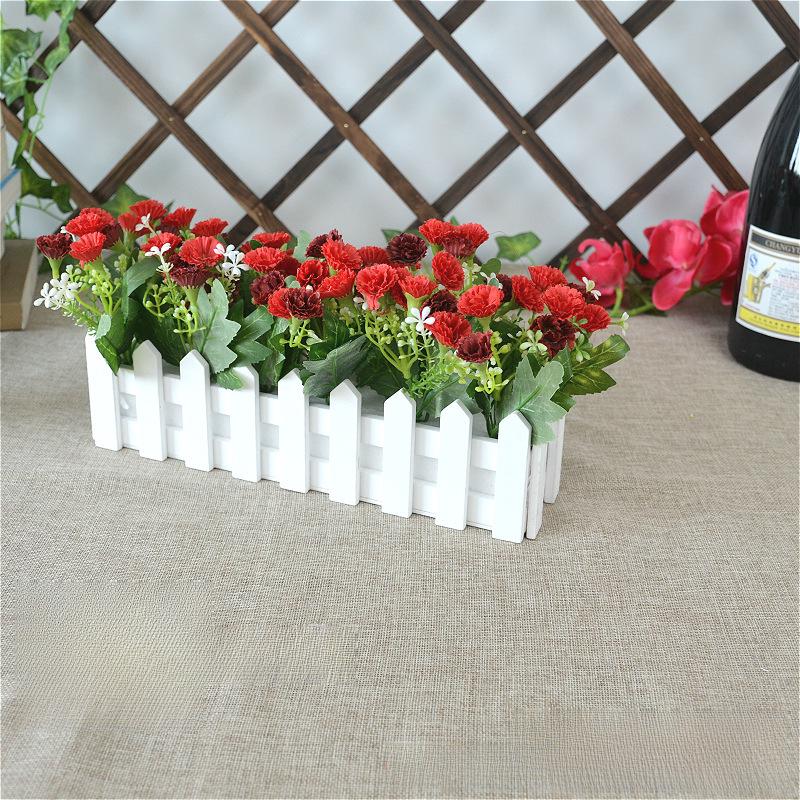 Artificial Flower Set: Wooden Fence & Small Potted Plants for Home Decoration