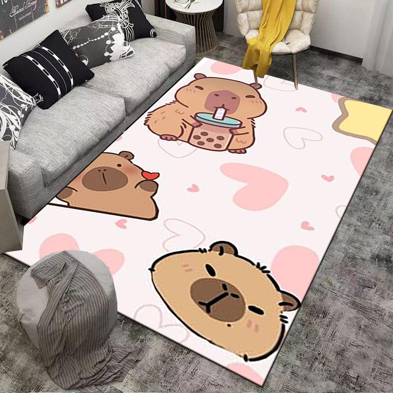 Cute Cartoon Bear Pattern Carpet with Pink Heart Details for Bedroom Suitable for use as an anti-slip for living room bedroom sofas